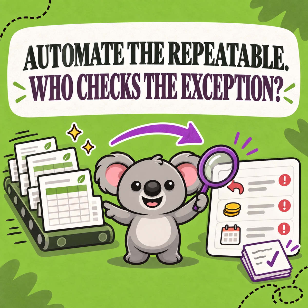 AUTOMATE THE REPEATABLE. WHO CHECKS THE EXCEPTION? Leafy guides Shopify report files through a LedgerLeaf workflow toward a human review checklist.